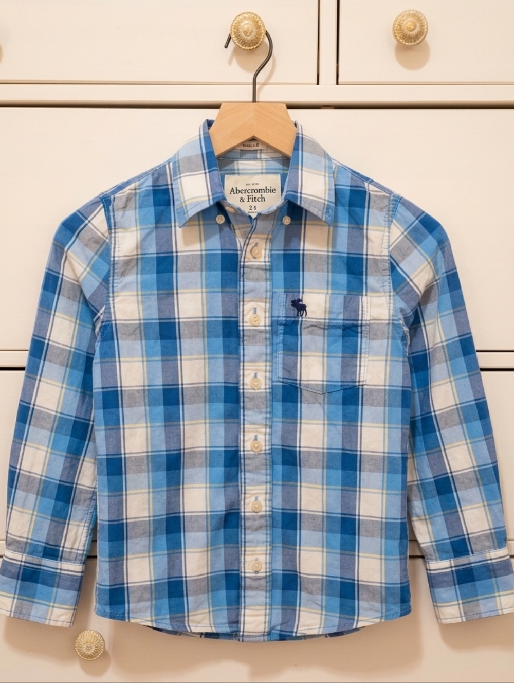 Abercrombie & Fitch kids Boys Blue Plaid Button Down Shirt - Small